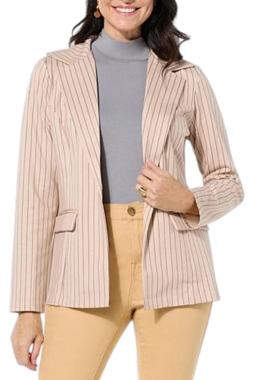 Curations x Nicole Hickl Women's Pinstriped Knit Blazer Beige - Regular